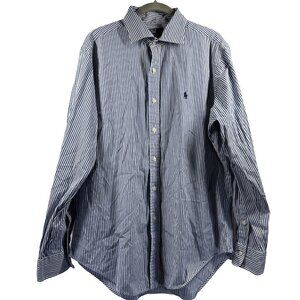 Polo Ralph Lauren Men's Shirt Large White Blue Pony Plaid Long Sleeve Stanton